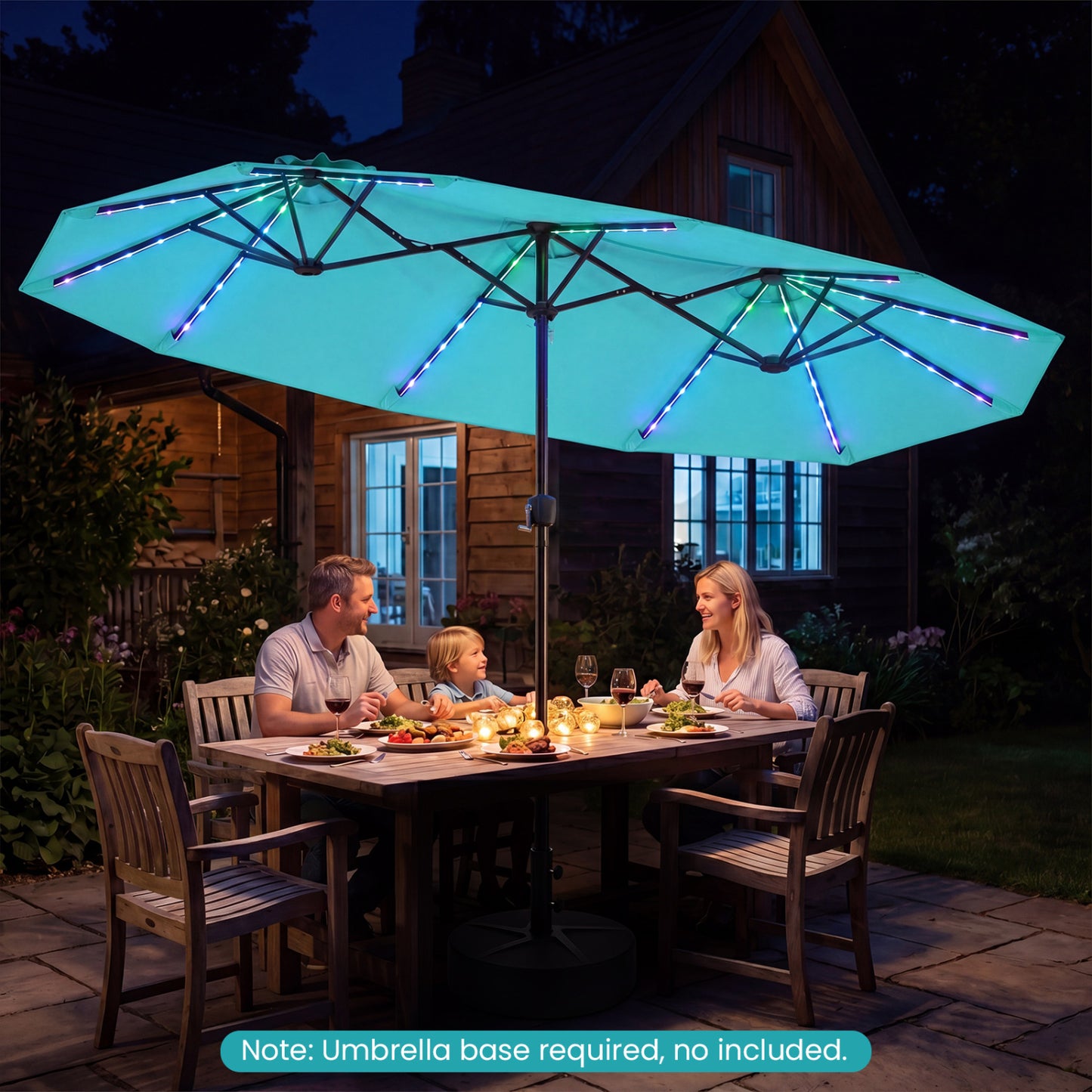 13 FT Double-Sided Patio Umbrella With Solar LED Lights, Turquoise Outdoor Umbrellas at Gallery Canada