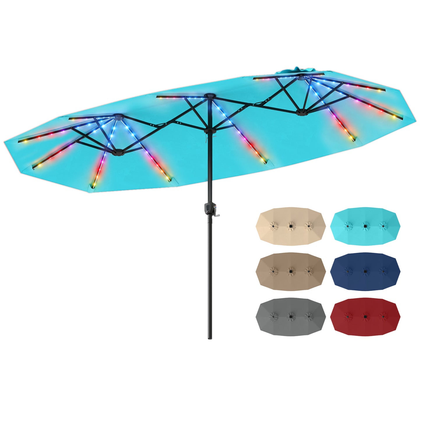 13 FT Double-Sided Patio Umbrella With Solar LED Lights, Turquoise Outdoor Umbrellas Turquoise at Gallery Canada
