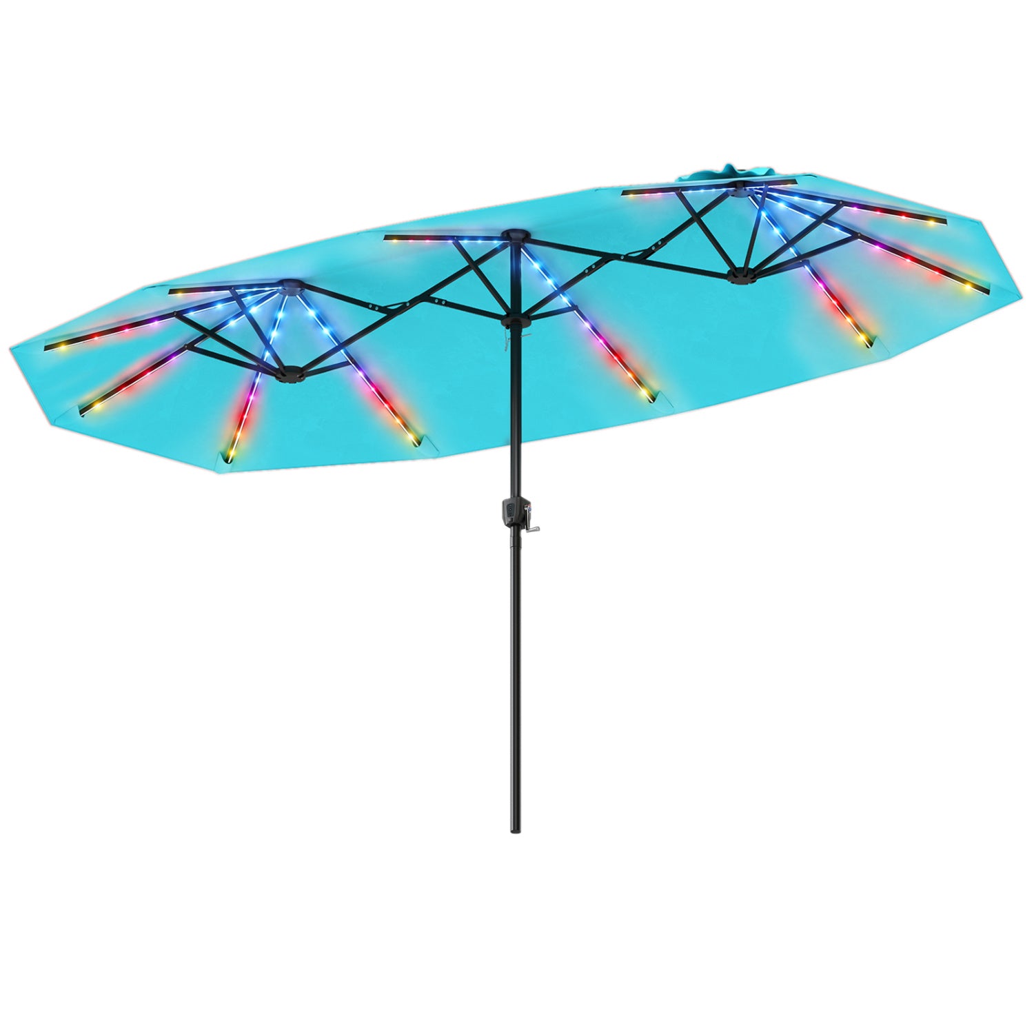 13 FT Double-Sided Patio Umbrella With Solar LED Lights, Turquoise Outdoor Umbrellas at Gallery Canada