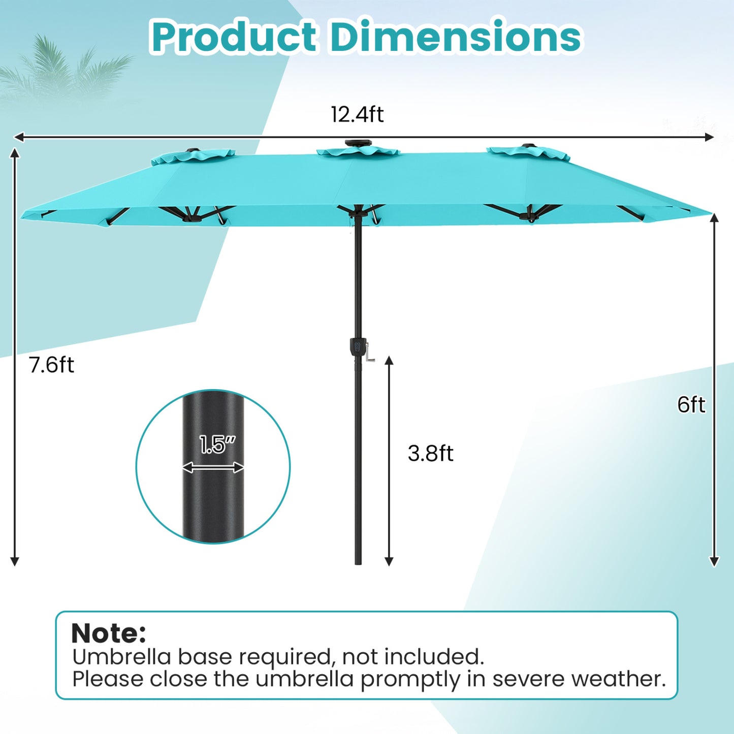 13 FT Double-Sided Patio Umbrella With Solar LED Lights, Turquoise Outdoor Umbrellas at Gallery Canada