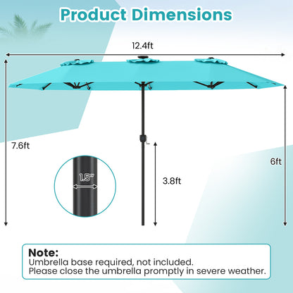13 FT Double-Sided Patio Umbrella With Solar LED Lights, Turquoise Outdoor Umbrellas at Gallery Canada
