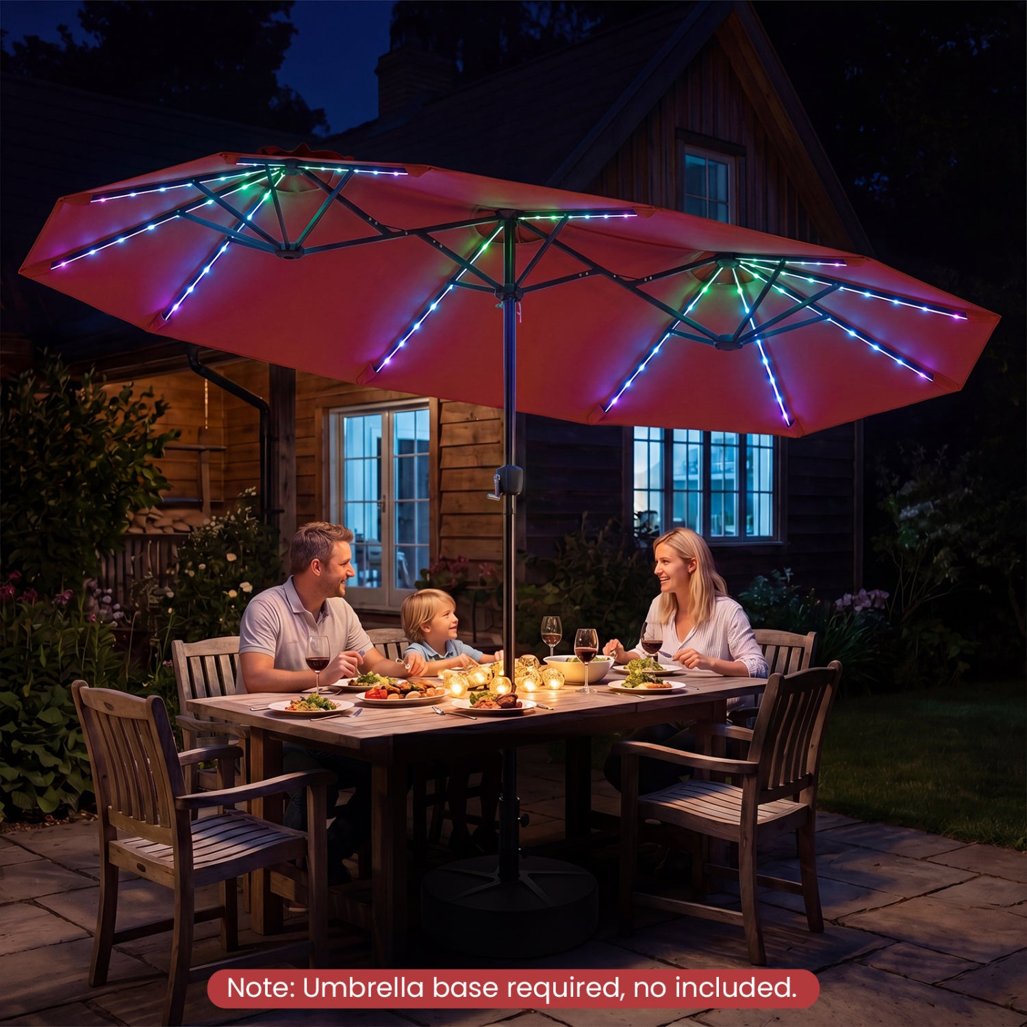 13 FT Patio Umbrella with Color-Changing Solar LED Lights, Red Outdoor Umbrellas at Gallery Canada