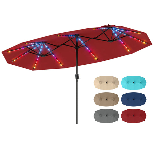 13 FT Patio Umbrella with Color-Changing Solar LED Lights, Red