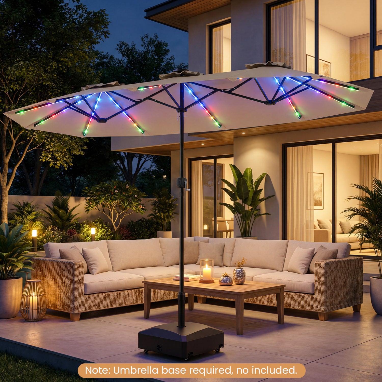13 FT Double-Sided Patio Umbrella with Color-Changing Flowing Solar LED Lights, Brown Outdoor Umbrellas at Gallery Canada