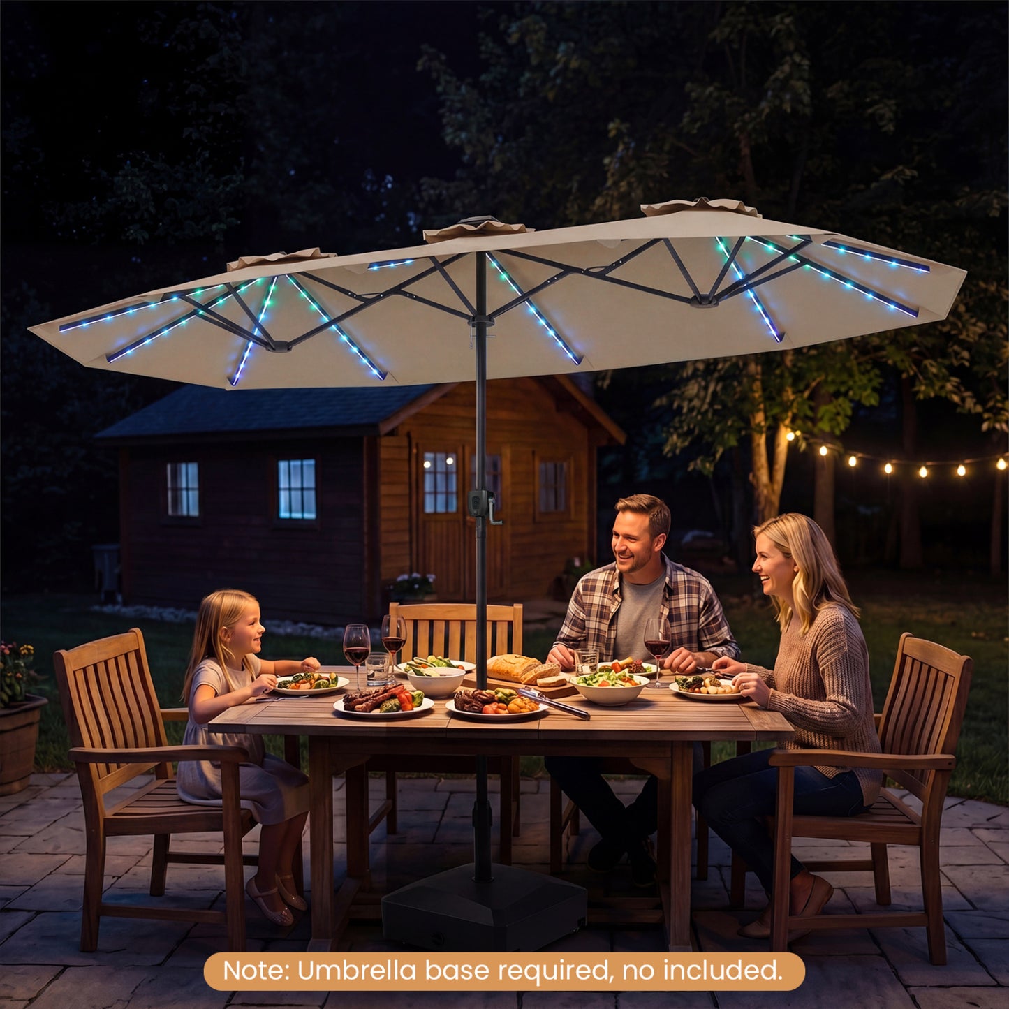 13 FT Double-Sided Patio Umbrella with Color-Changing Flowing Solar LED Lights, Brown Outdoor Umbrellas at Gallery Canada