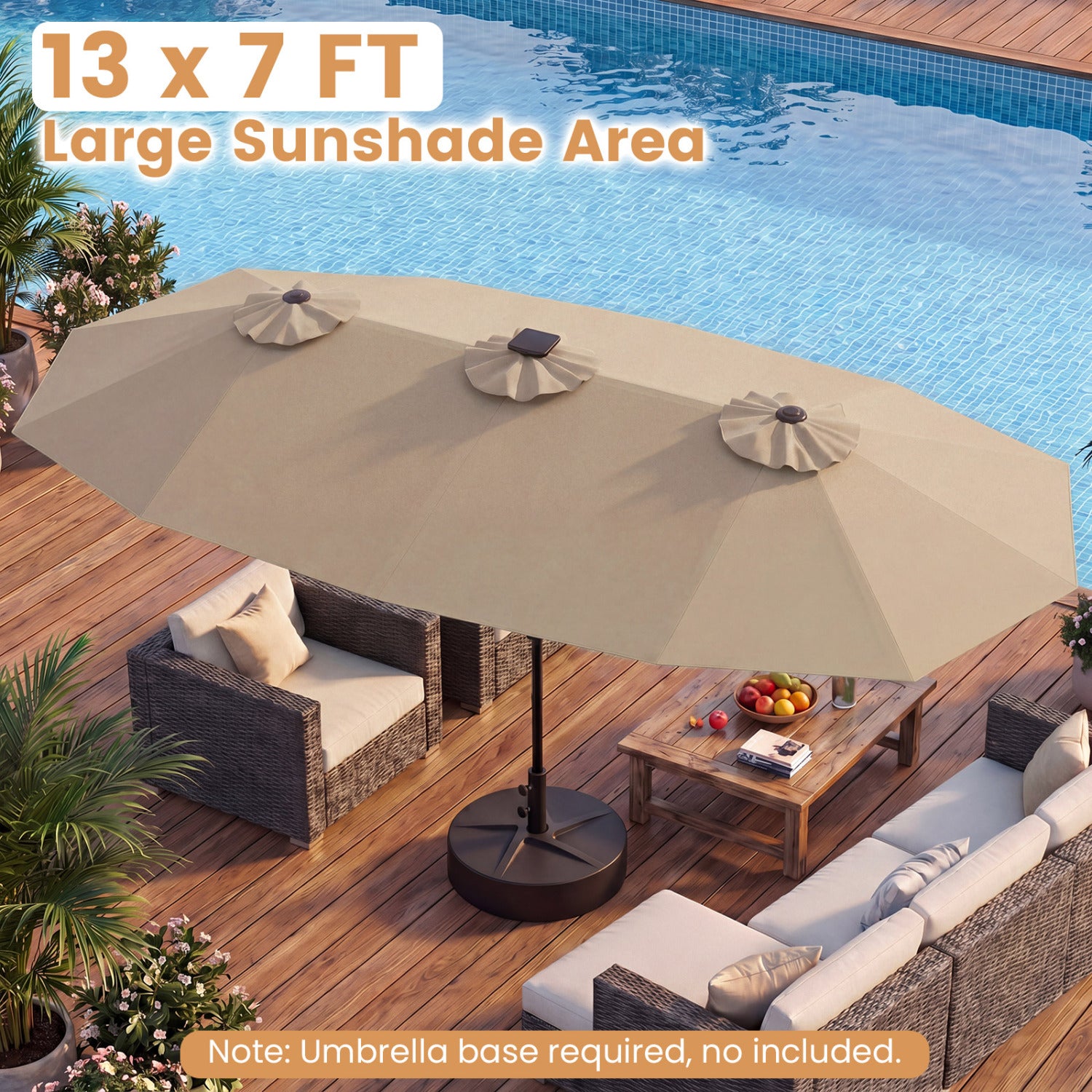 13 FT Double-Sided Patio Umbrella with Color-Changing Flowing Solar LED Lights, Brown Outdoor Umbrellas at Gallery Canada