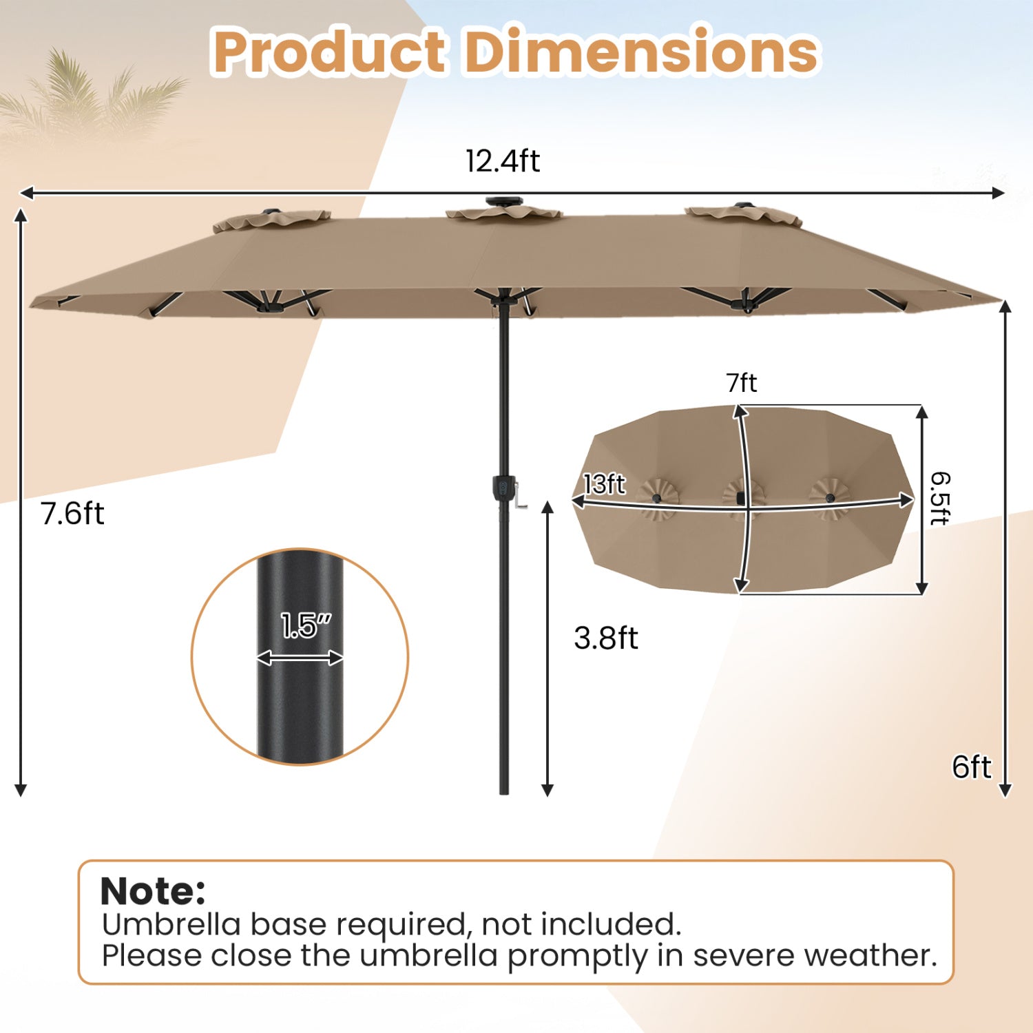 13 FT Double-Sided Patio Umbrella with Color-Changing Flowing Solar LED Lights, Brown Outdoor Umbrellas at Gallery Canada