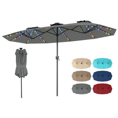 Double-Sided Patio Umbrella with Solar LED Lights, Gray Outdoor Umbrellas Gray at Gallery Canada