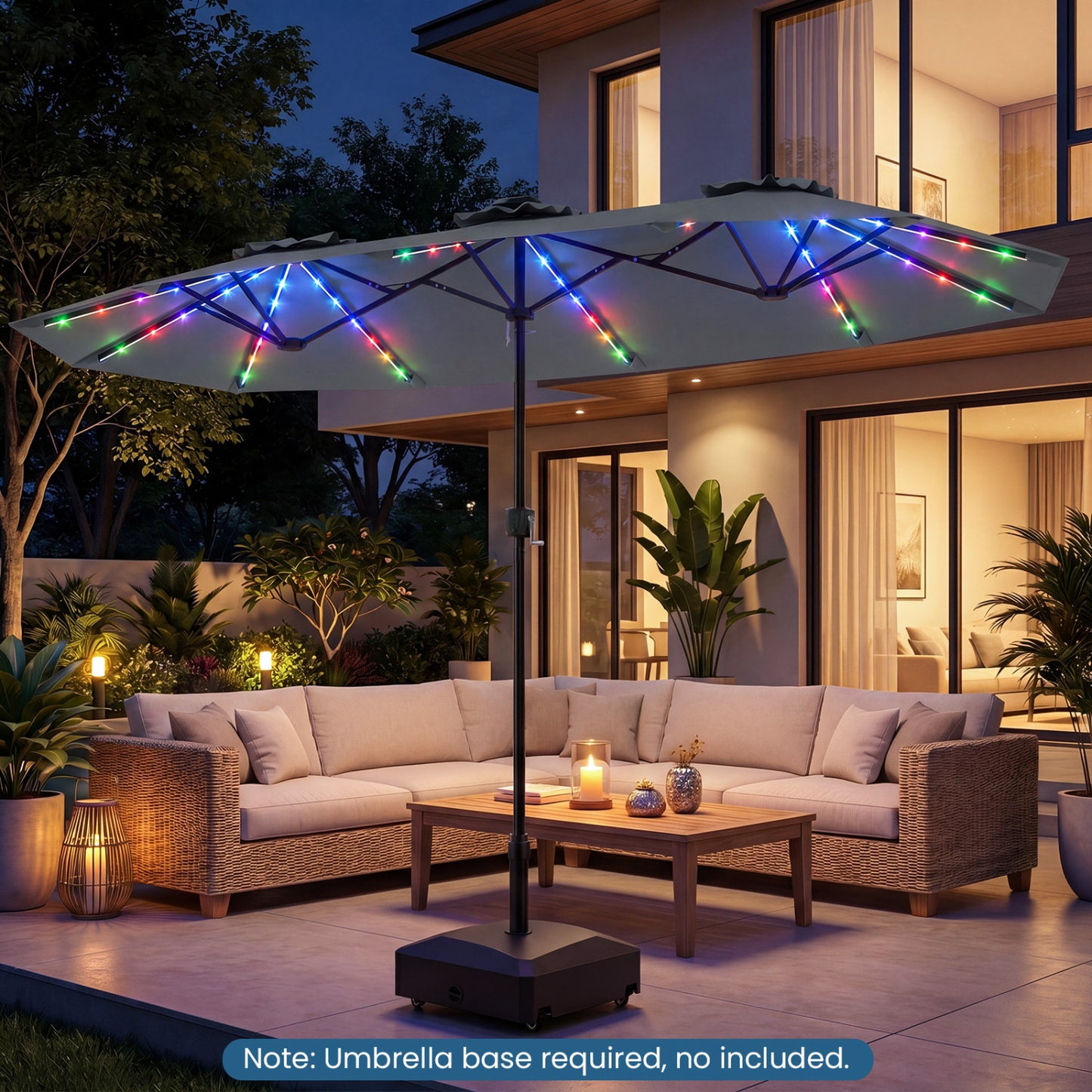Double-Sided Patio Umbrella with Solar LED Lights, Gray Outdoor Umbrellas at Gallery Canada