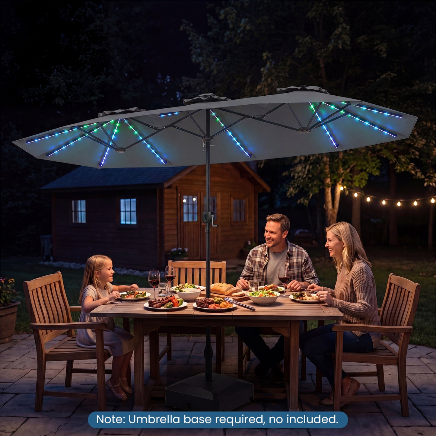Double-Sided Patio Umbrella with Solar LED Lights, Gray Outdoor Umbrellas at Gallery Canada