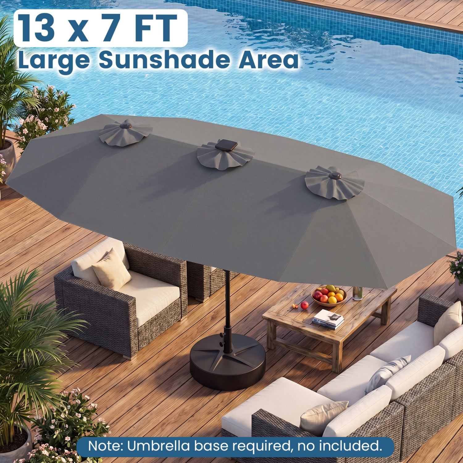 Double-Sided Patio Umbrella with Solar LED Lights, Gray Outdoor Umbrellas at Gallery Canada