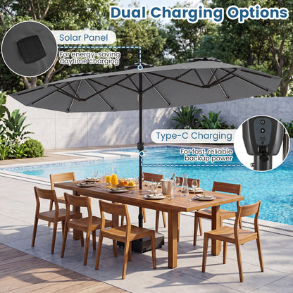 Double-Sided Patio Umbrella with Solar LED Lights, Gray Outdoor Umbrellas at Gallery Canada