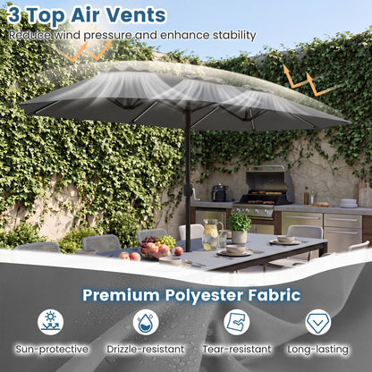 Double-Sided Patio Umbrella with Solar LED Lights, Gray Outdoor Umbrellas at Gallery Canada
