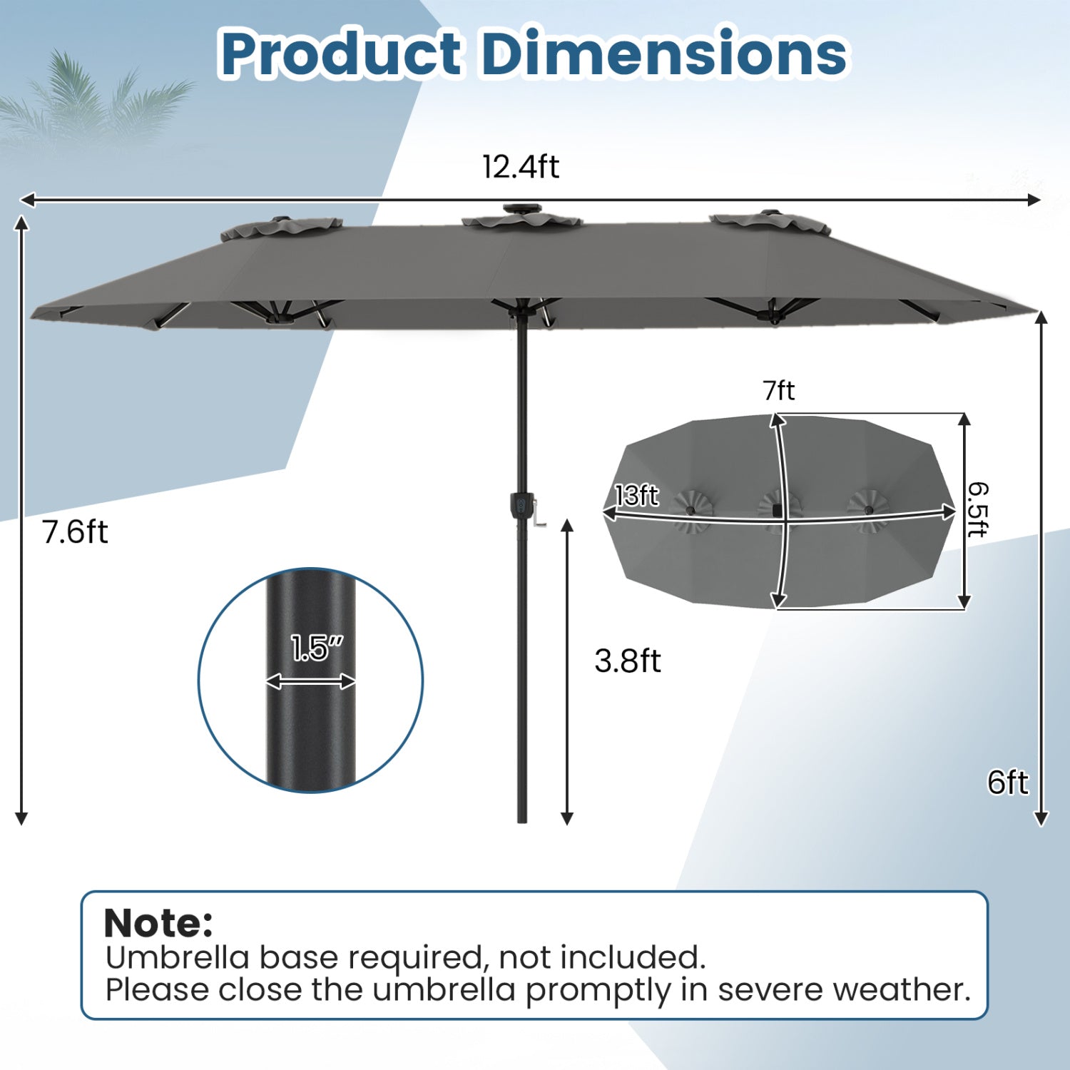 Double-Sided Patio Umbrella with Solar LED Lights, Gray Outdoor Umbrellas at Gallery Canada