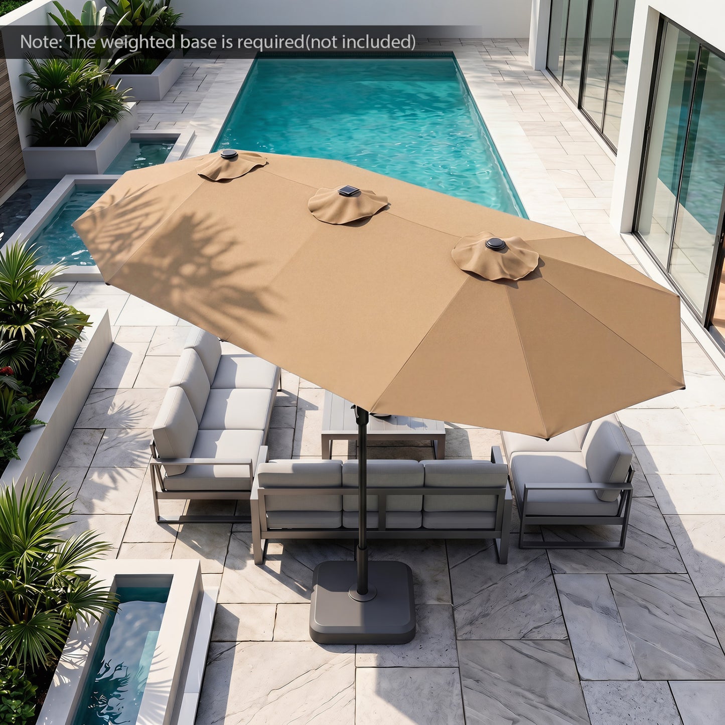 13 FT Double-Sided Patio Umbrella, 36 LED Lights, Tan Outdoor Umbrellas at Gallery Canada