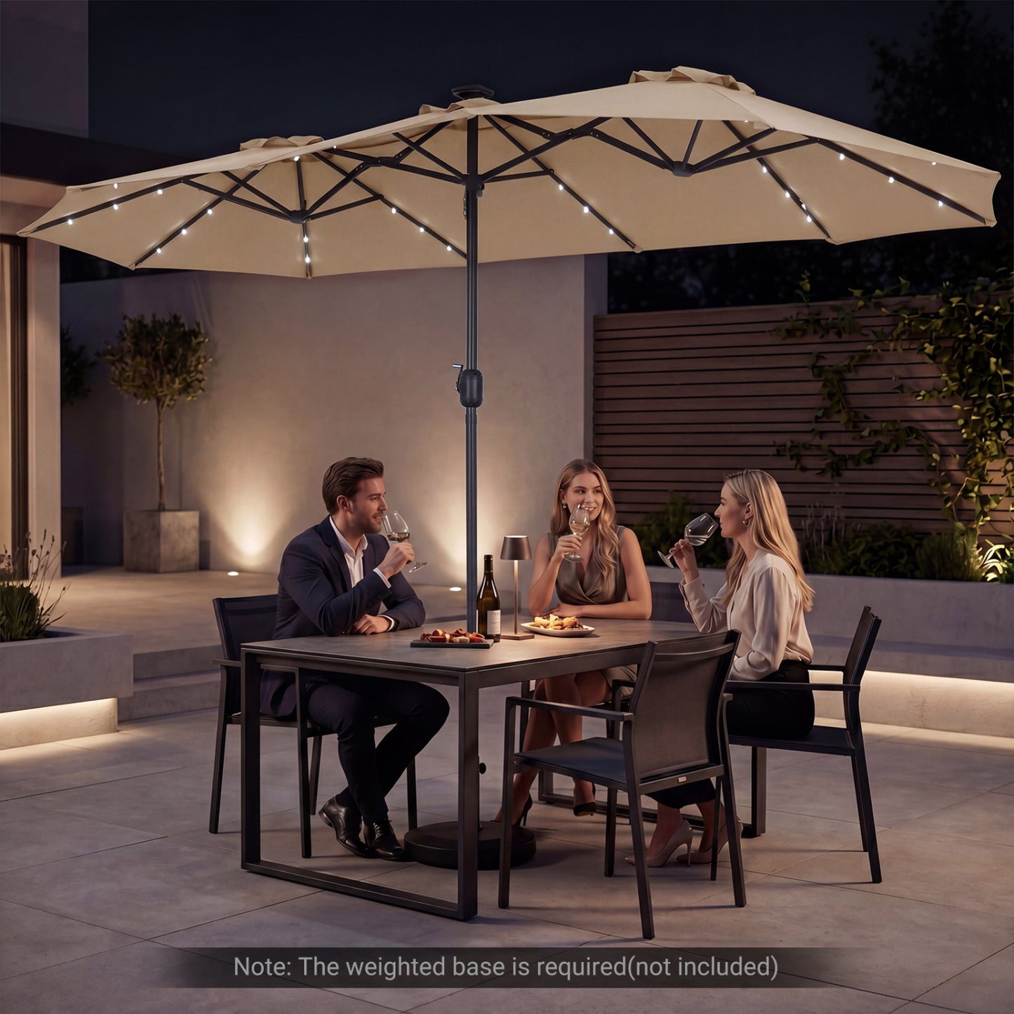 13 FT Double-Sided Patio Umbrella, 36 LED Lights, Tan Outdoor Umbrellas at Gallery Canada