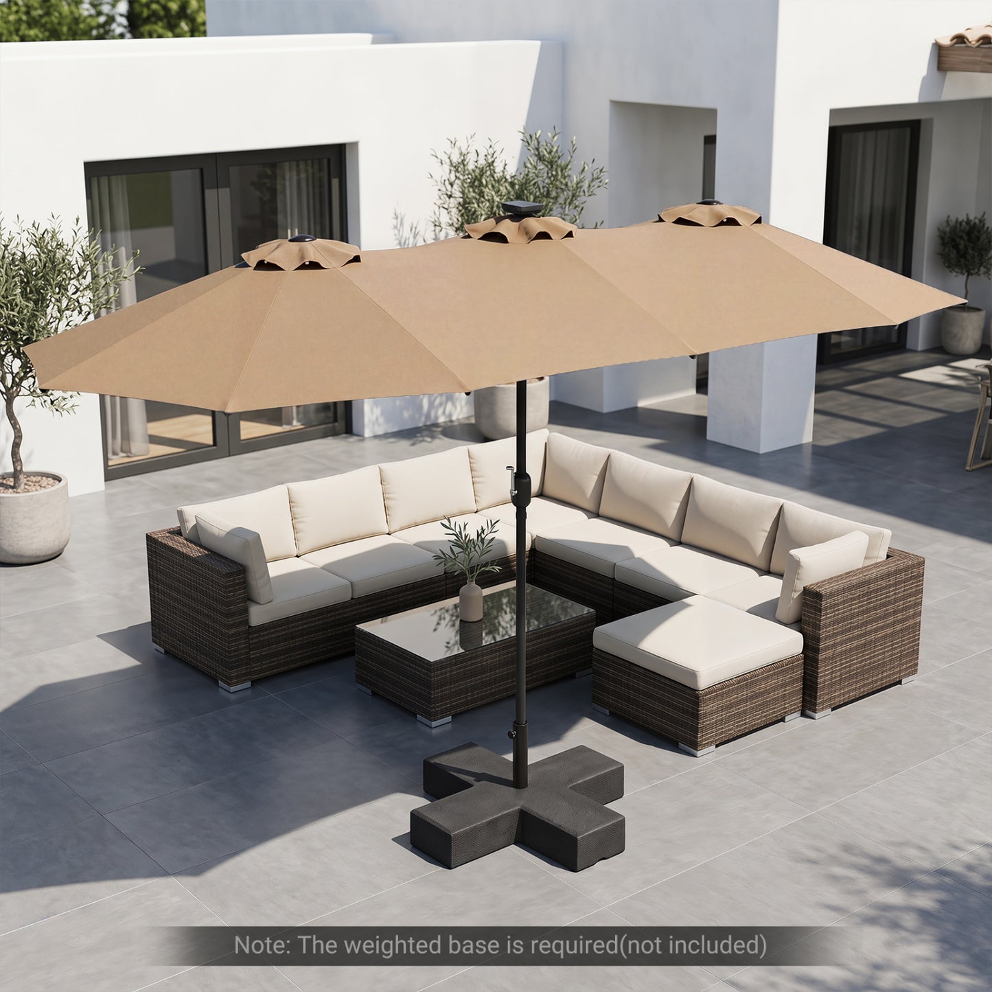 13 FT Double-Sided Patio Umbrella, 36 LED Lights, Tan Outdoor Umbrellas at Gallery Canada