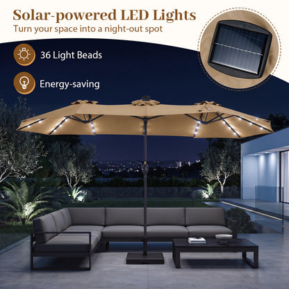 13 FT Double-Sided Patio Umbrella, 36 LED Lights, Tan Outdoor Umbrellas at Gallery Canada