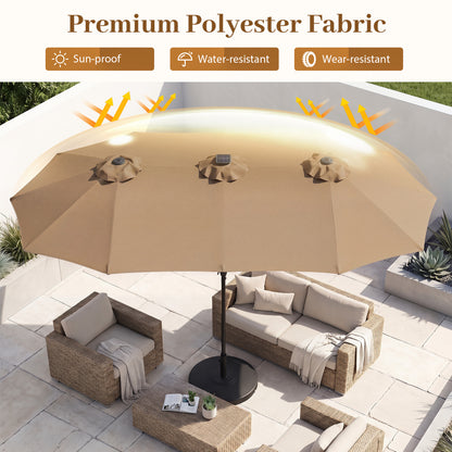 13 FT Double-Sided Patio Umbrella, 36 LED Lights, Tan Outdoor Umbrellas at Gallery Canada