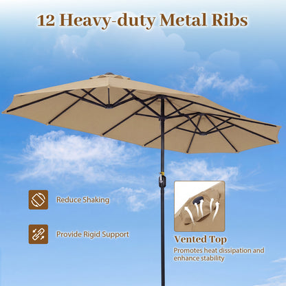 13 FT Double-Sided Patio Umbrella, 36 LED Lights, Tan Outdoor Umbrellas at Gallery Canada