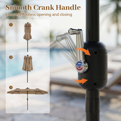13 FT Double-Sided Patio Umbrella, 36 LED Lights, Tan Outdoor Umbrellas at Gallery Canada