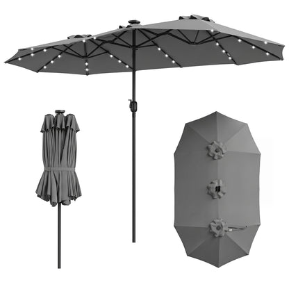 13 FT Double-Sided Patio Umbrella, 36 LED Lights, Gray Outdoor Umbrellas Gray at Gallery Canada