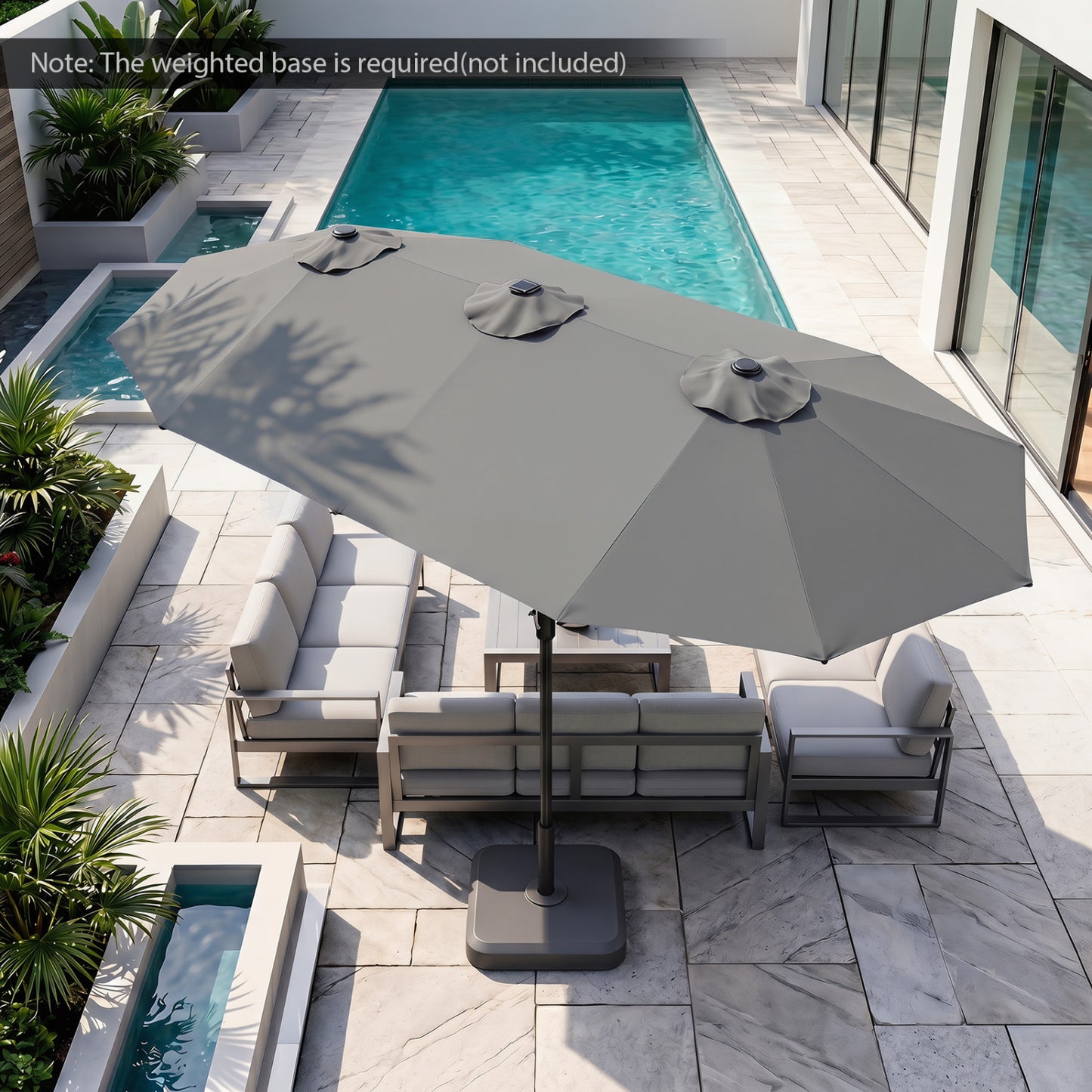 13 FT Double-Sided Patio Umbrella, 36 LED Lights, Gray Outdoor Umbrellas at Gallery Canada