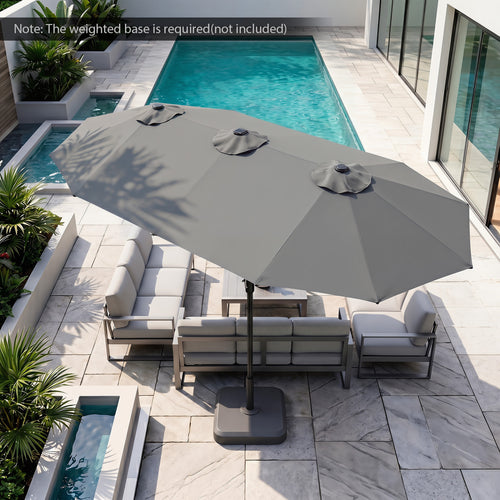 13 FT Double-Sided Patio Umbrella, 36 LED Lights, Gray