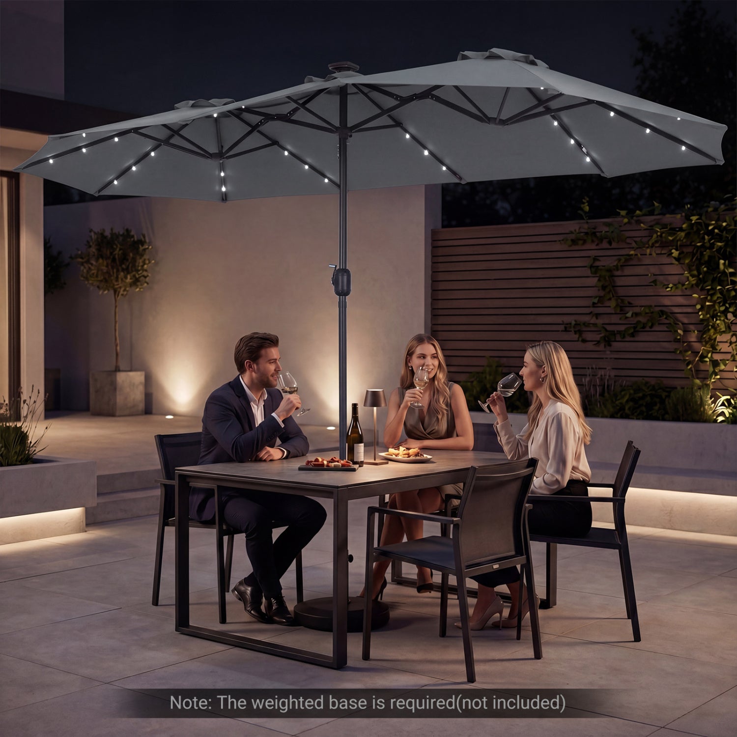 13 FT Double-Sided Patio Umbrella, 36 LED Lights, Gray Outdoor Umbrellas at Gallery Canada