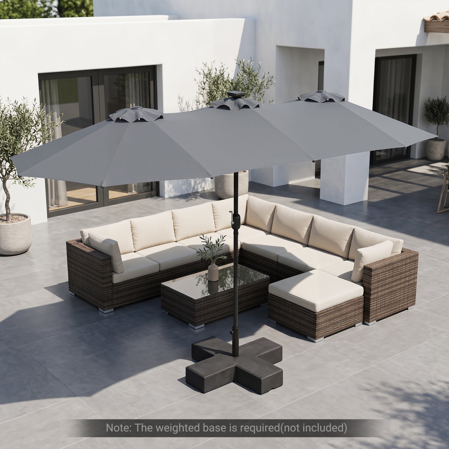 13 FT Double-Sided Patio Umbrella, 36 LED Lights, Gray Outdoor Umbrellas at Gallery Canada