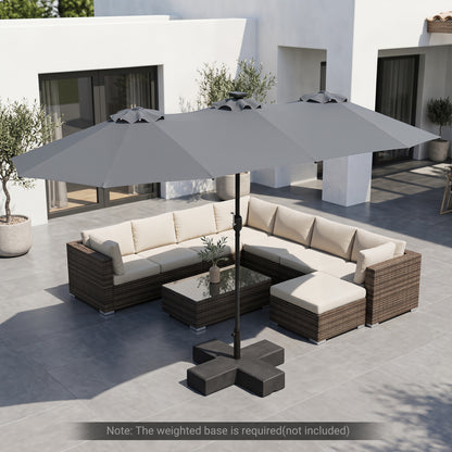 13 FT Double-Sided Patio Umbrella, 36 LED Lights, Gray Outdoor Umbrellas at Gallery Canada