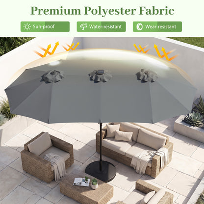 13 FT Double-Sided Patio Umbrella, 36 LED Lights, Gray Outdoor Umbrellas at Gallery Canada