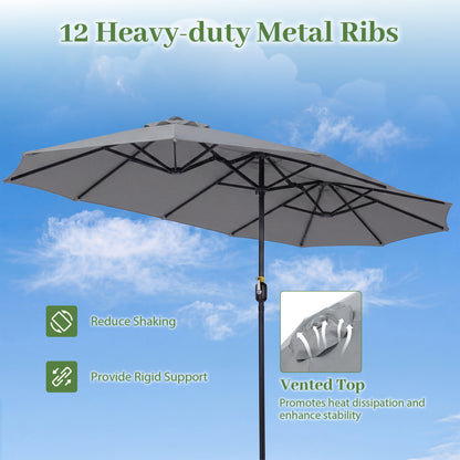 13 FT Double-Sided Patio Umbrella, 36 LED Lights, Gray Outdoor Umbrellas at Gallery Canada