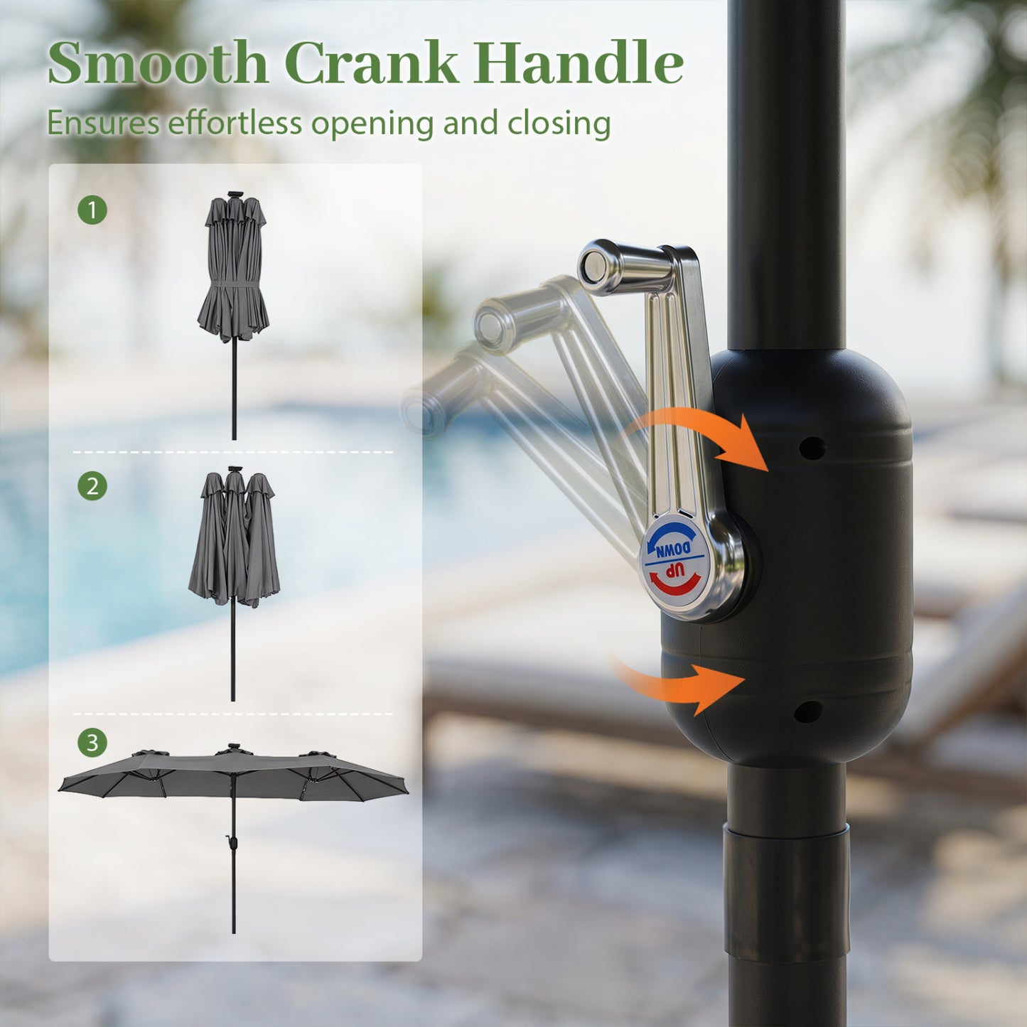 13 FT Double-Sided Patio Umbrella, 36 LED Lights, Gray Outdoor Umbrellas at Gallery Canada