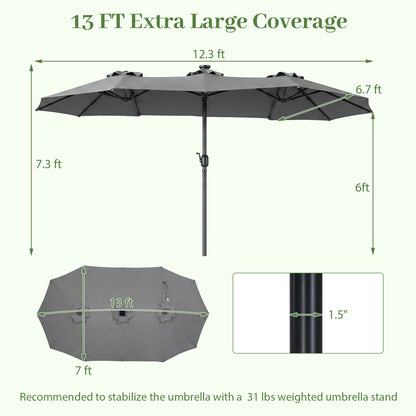 13 FT Double-Sided Patio Umbrella, 36 LED Lights, Gray Outdoor Umbrellas at Gallery Canada