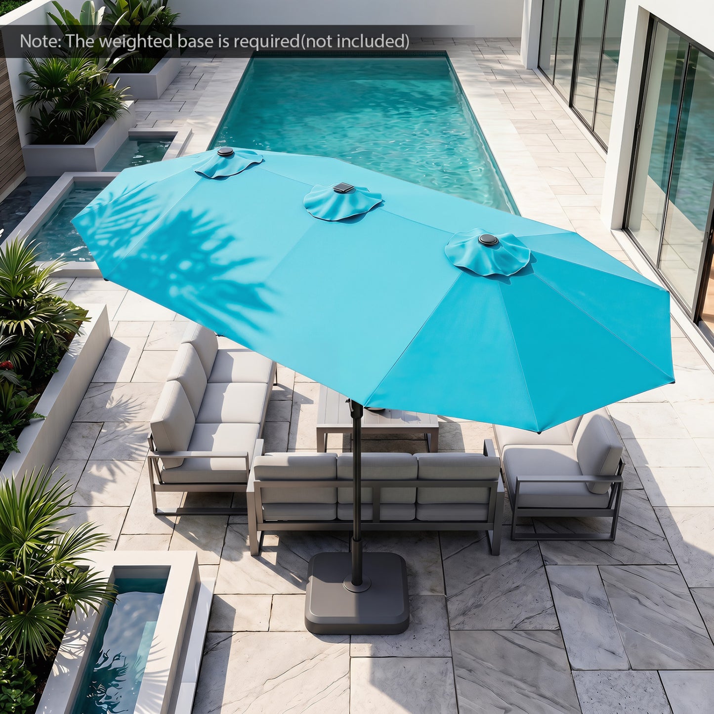 13 FT Rectangle Patio Umbrella, 36 LED Lights, Turquoise Outdoor Umbrellas at Gallery Canada