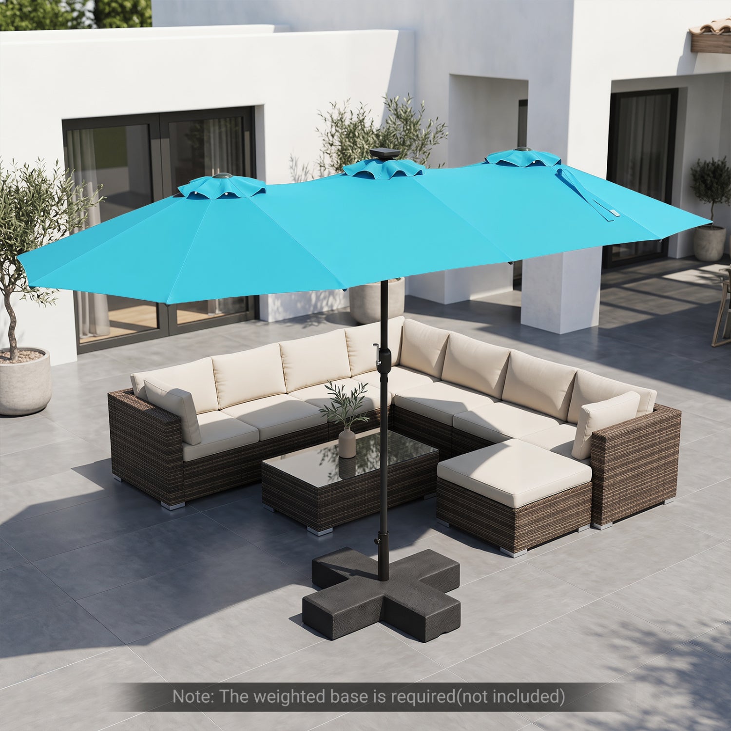 13 FT Rectangle Patio Umbrella, 36 LED Lights, Turquoise Outdoor Umbrellas at Gallery Canada