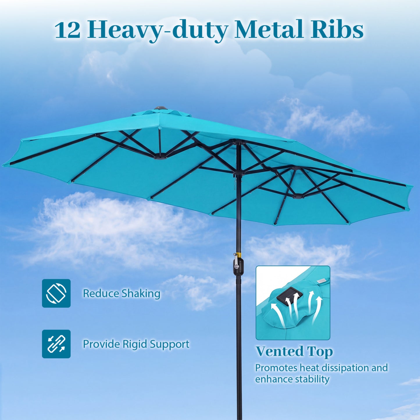 13 FT Rectangle Patio Umbrella, 36 LED Lights, Turquoise Outdoor Umbrellas at Gallery Canada