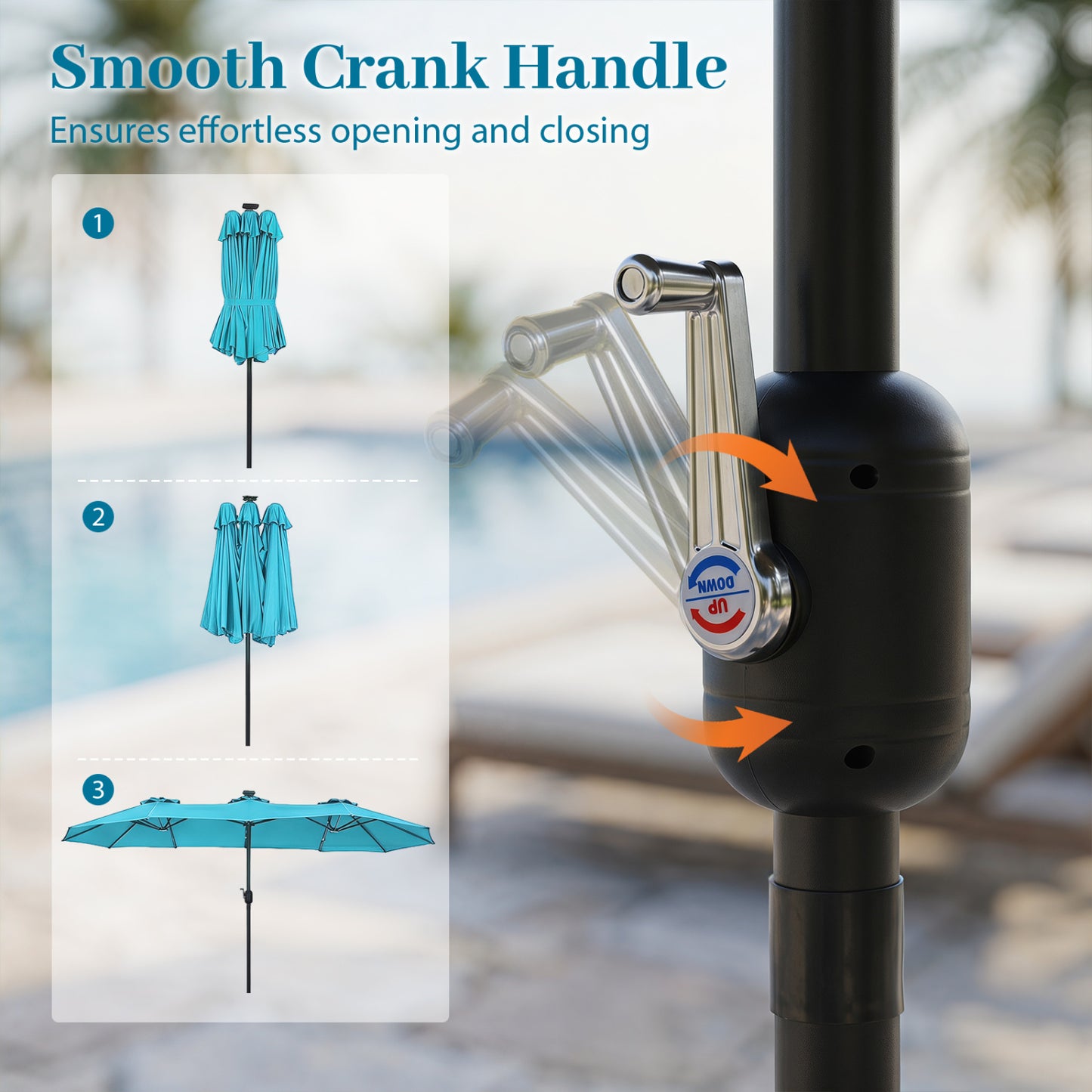 13 FT Rectangle Patio Umbrella, 36 LED Lights, Turquoise Outdoor Umbrellas at Gallery Canada