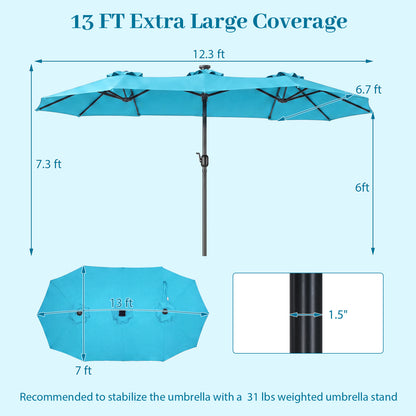 13 FT Rectangle Patio Umbrella, 36 LED Lights, Turquoise Outdoor Umbrellas at Gallery Canada