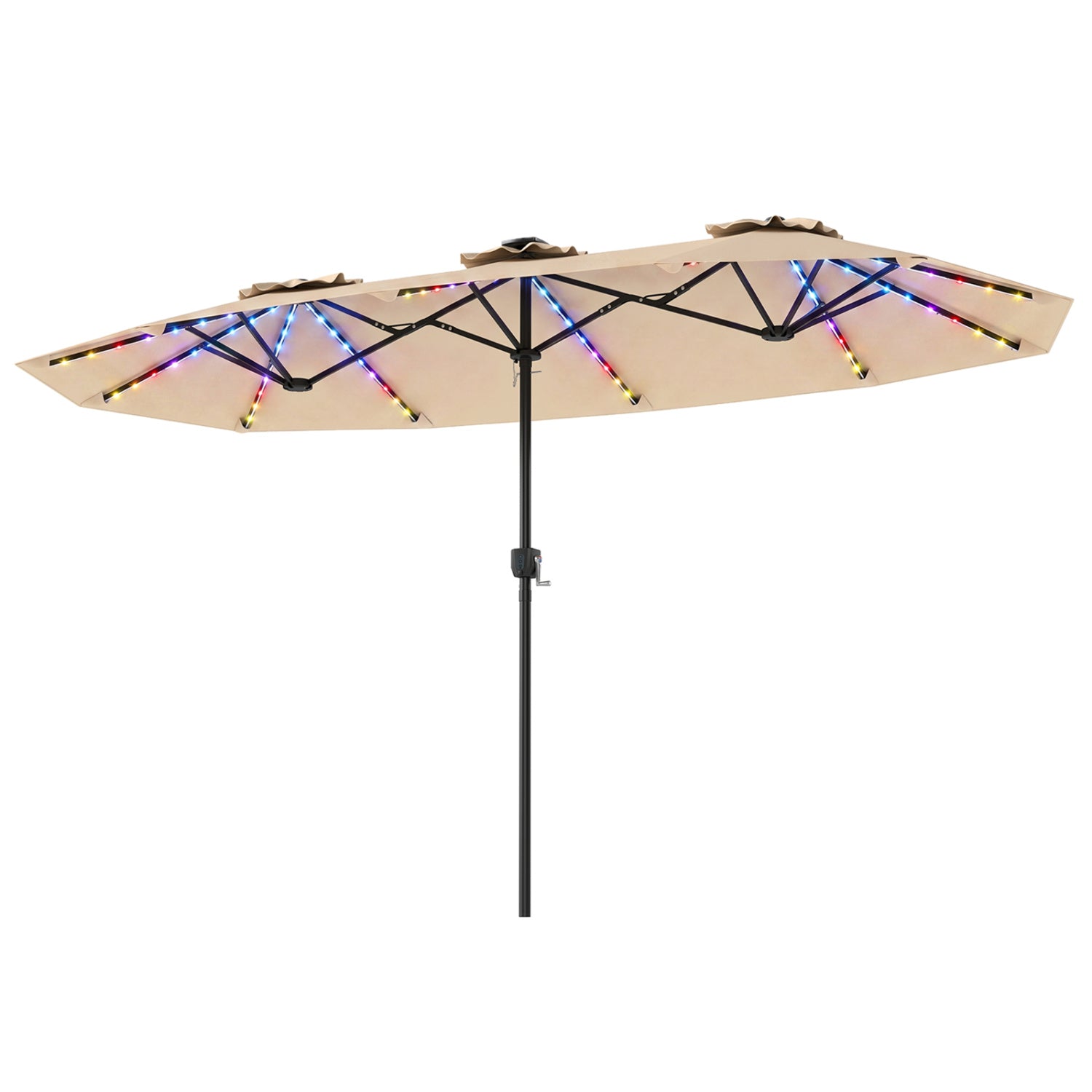13 FT Double-Sided Patio Umbrella with Solar LED Lights, Beige Outdoor Umbrellas at Gallery Canada