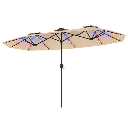 13 FT Double-Sided Patio Umbrella with Solar LED Lights, Beige Outdoor Umbrellas at Gallery Canada