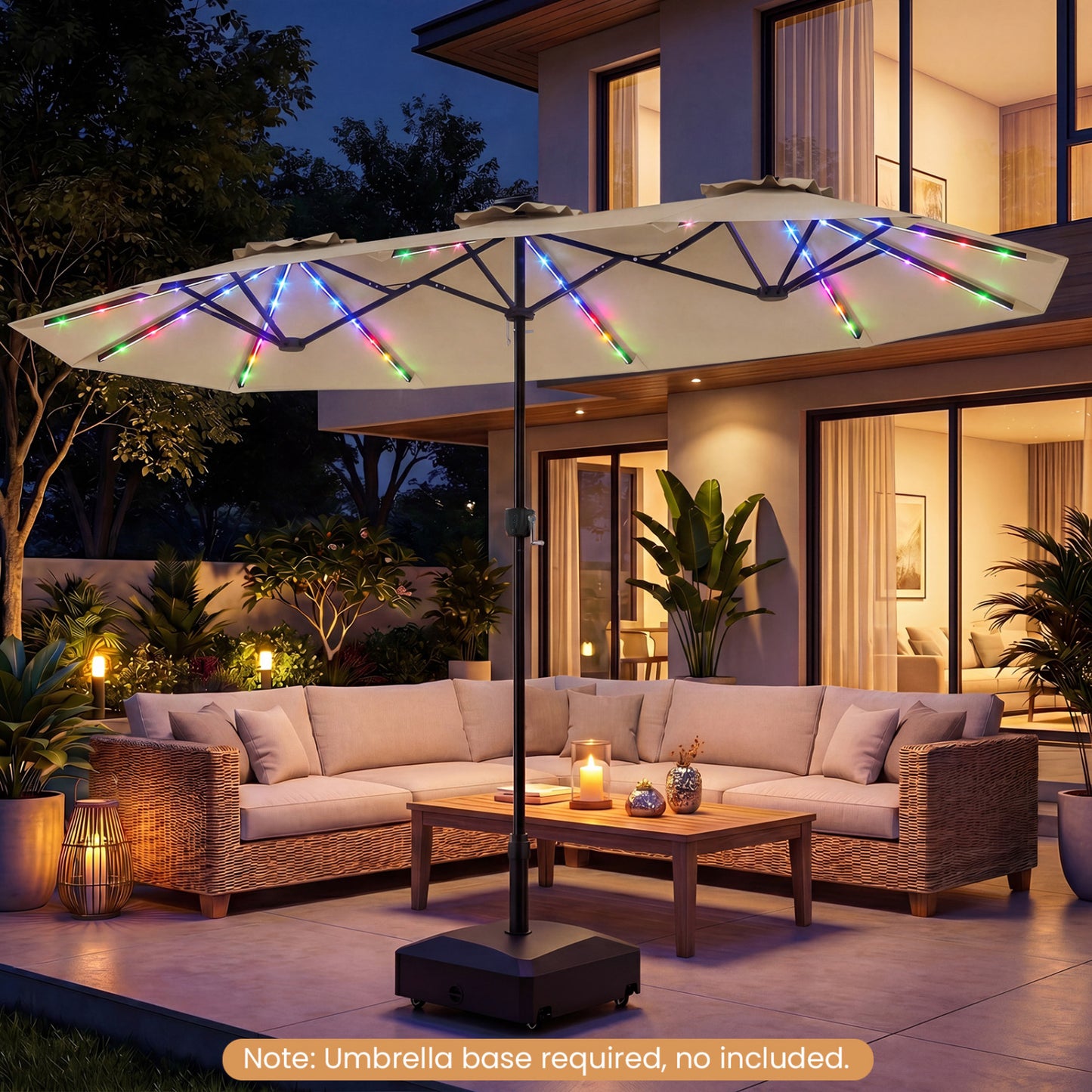 13 FT Double-Sided Patio Umbrella with Solar LED Lights, Beige Outdoor Umbrellas at Gallery Canada