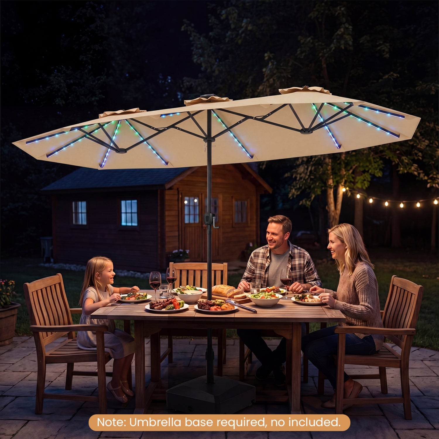 13 FT Double-Sided Patio Umbrella with Solar LED Lights, Beige Outdoor Umbrellas at Gallery Canada