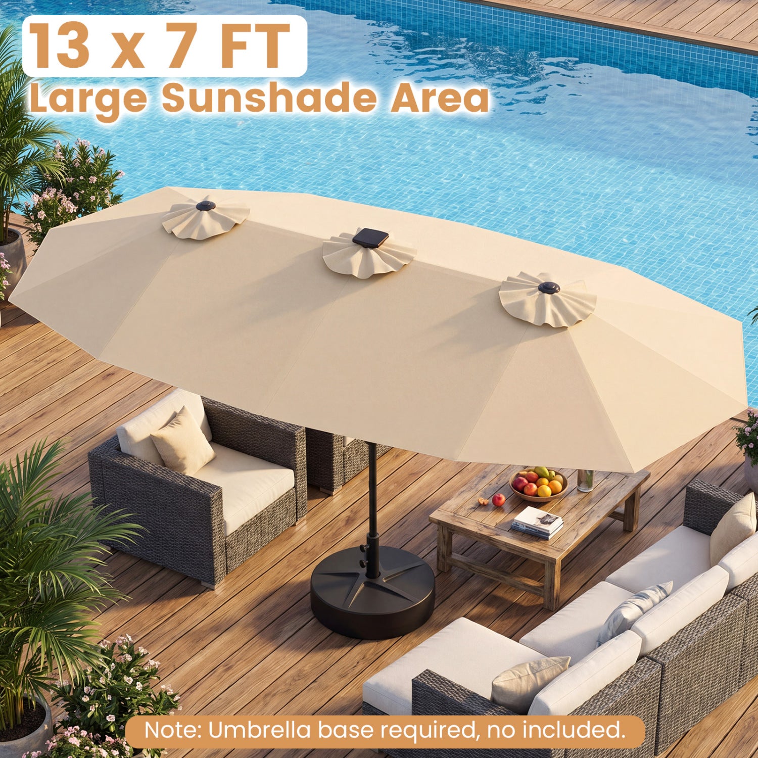 13 FT Double-Sided Patio Umbrella with Solar LED Lights, Beige Outdoor Umbrellas at Gallery Canada