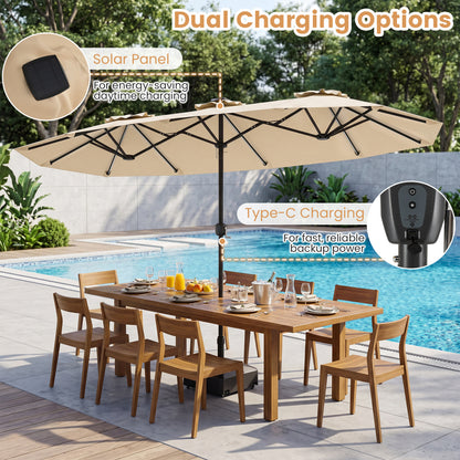 13 FT Double-Sided Patio Umbrella with Solar LED Lights, Beige Outdoor Umbrellas at Gallery Canada