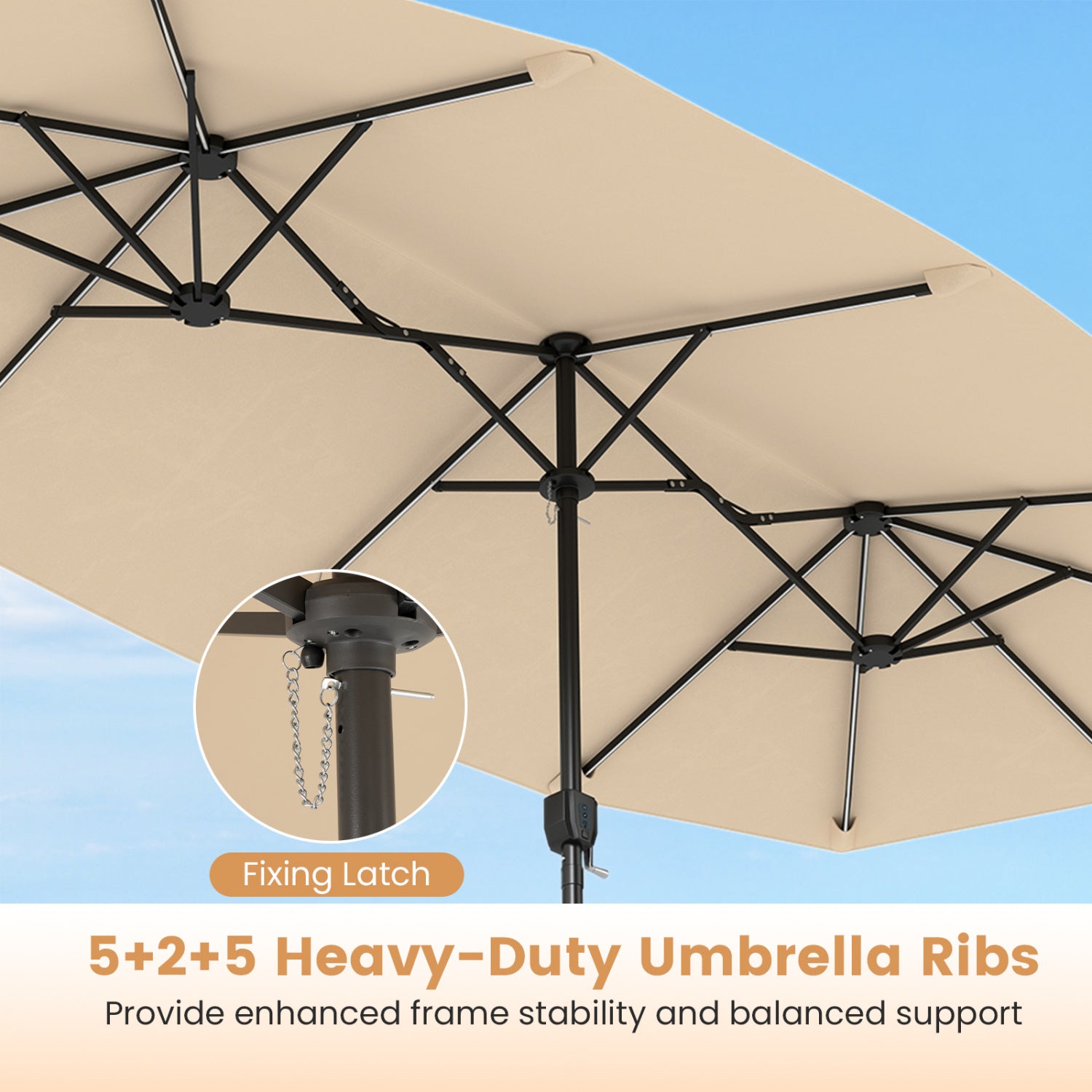 13 FT Double-Sided Patio Umbrella with Solar LED Lights, Beige Outdoor Umbrellas at Gallery Canada