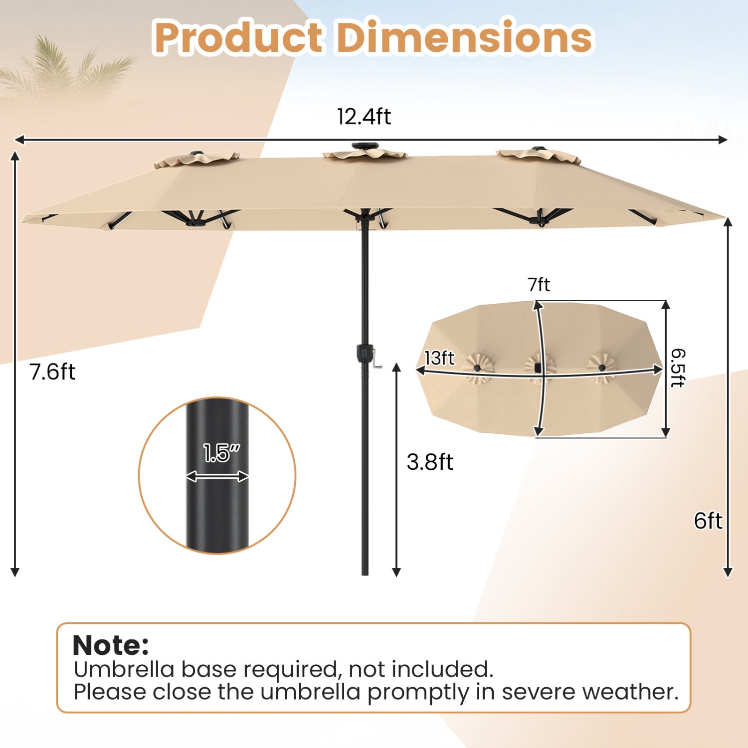 13 FT Double-Sided Patio Umbrella with Solar LED Lights, Beige Outdoor Umbrellas at Gallery Canada