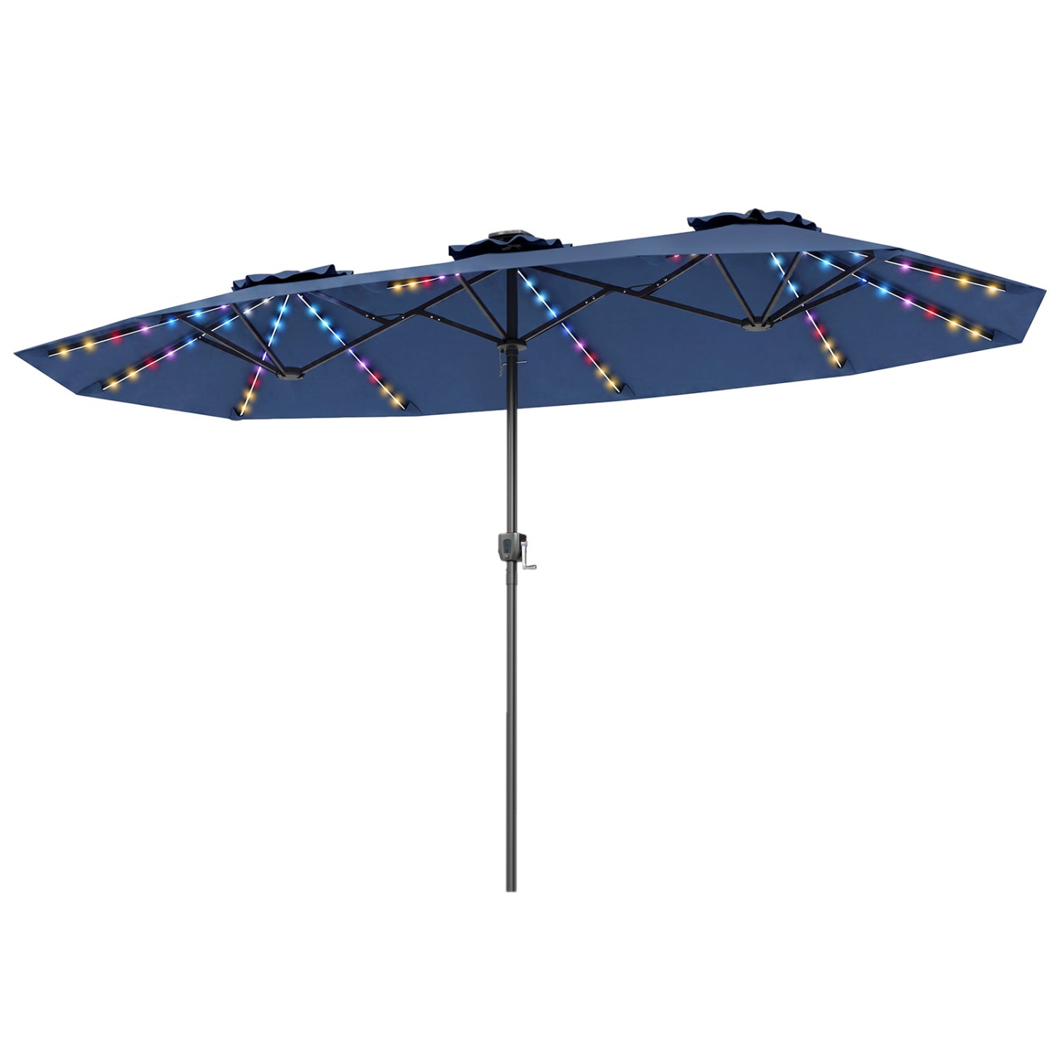 13 FT Double-Sided Patio Umbrella, Solar LED Lights, Navy Outdoor Umbrellas at Gallery Canada