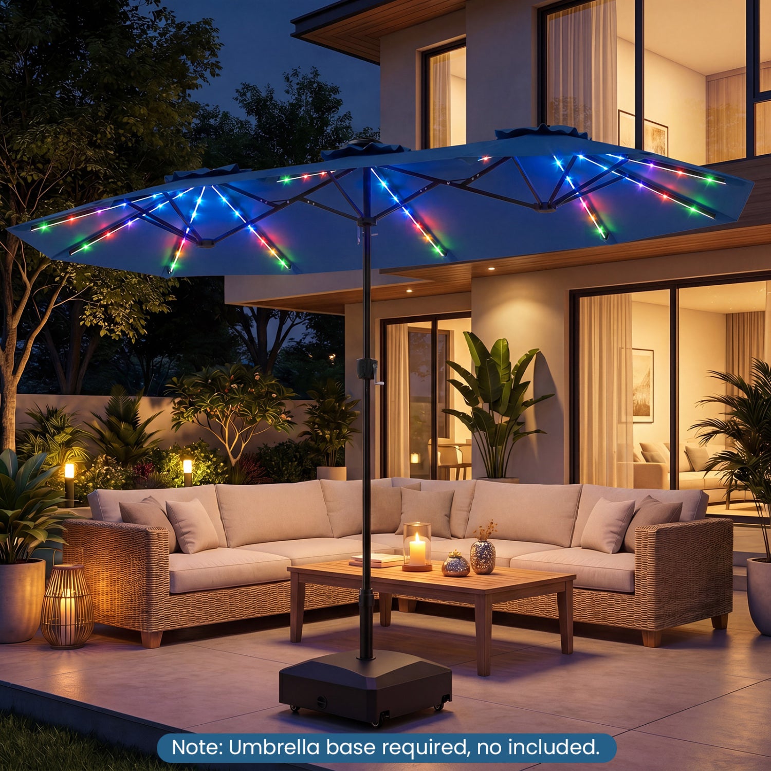 13 FT Double-Sided Patio Umbrella, Solar LED Lights, Navy Outdoor Umbrellas at Gallery Canada
